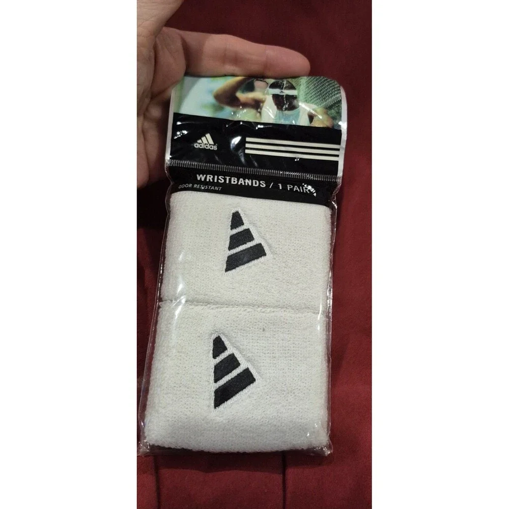 Vintage Adidas Wristbands White Black Logo 1 Pair NIP Deadstock 2000s Tennis Y2K